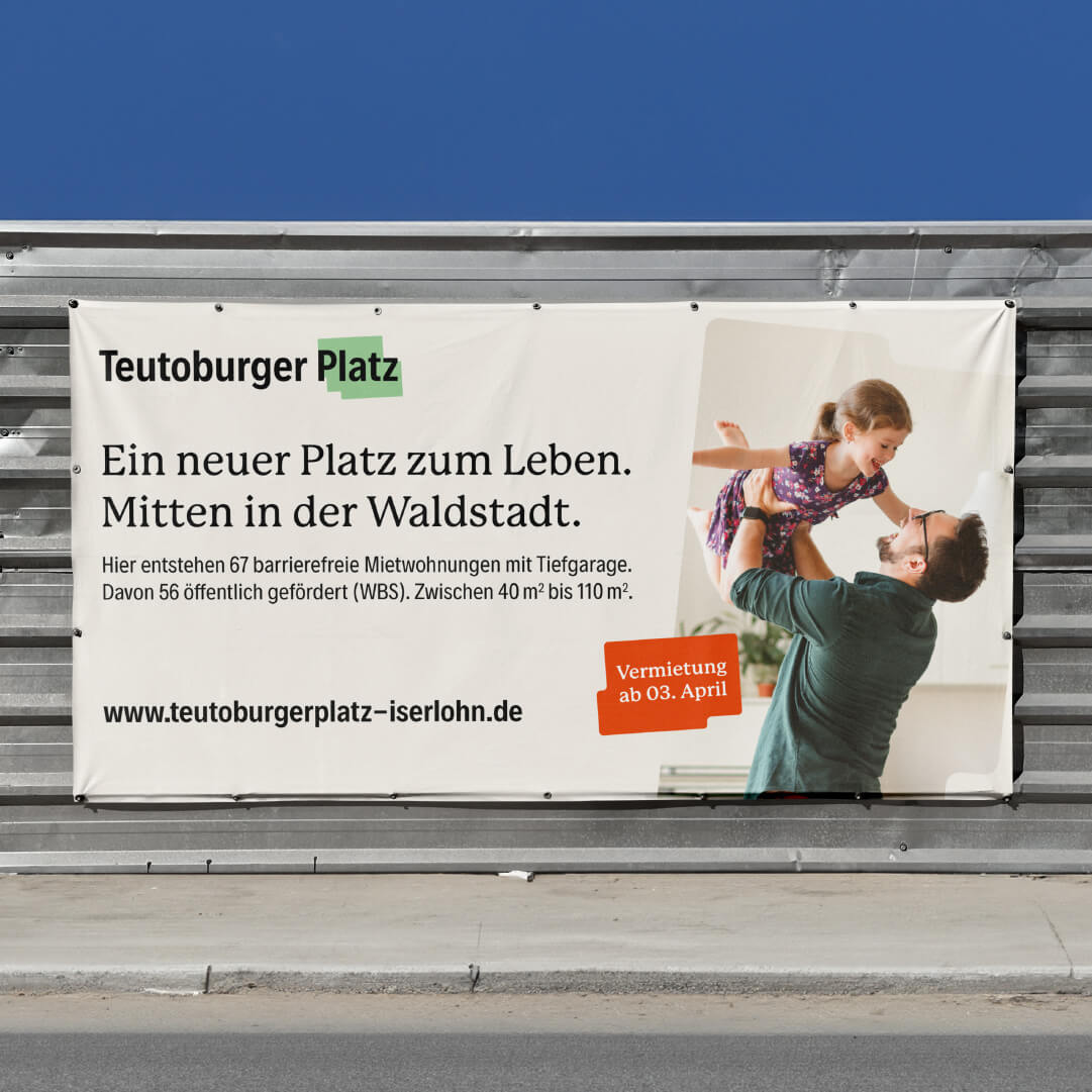 Baustellenbanner für den Teutoburger Platz mit dem Textinhalt 