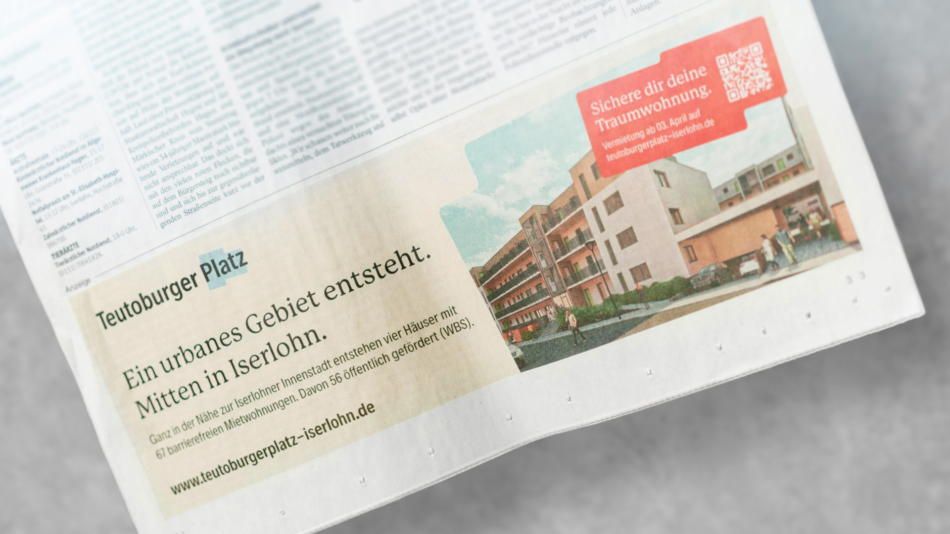 Eine Zeitungsanzeige für den Teutoburger Platz Iserlohn