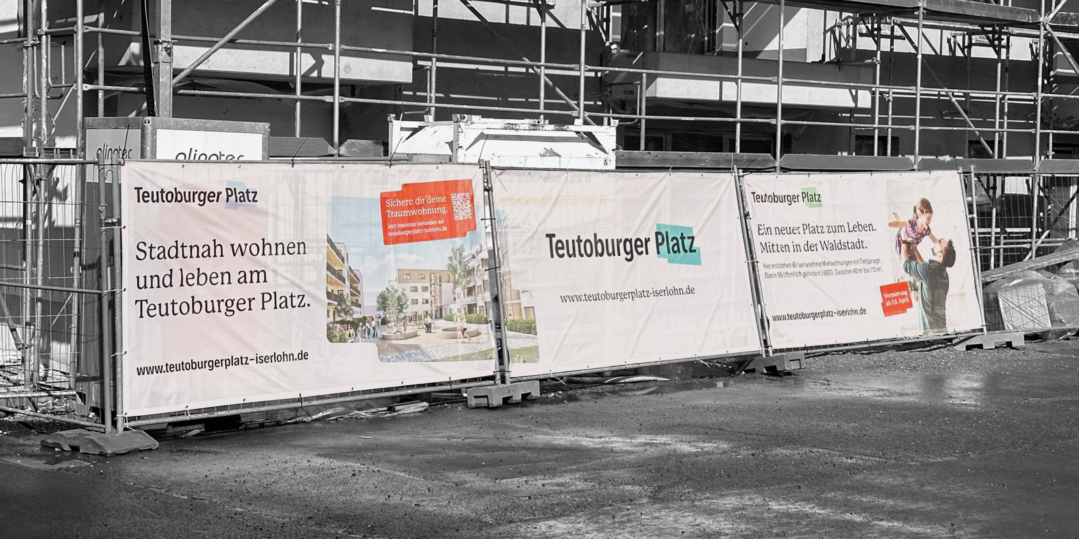 Mehrere Baustellenbanner für den Teutoburger Platz Iserlohn