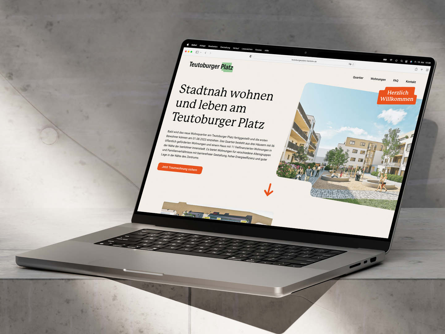 Ein MacBook Pro, auf welchem die Website https://teutoburgerplatz-iserlohn.de/ ge&ouml;ffnet ist