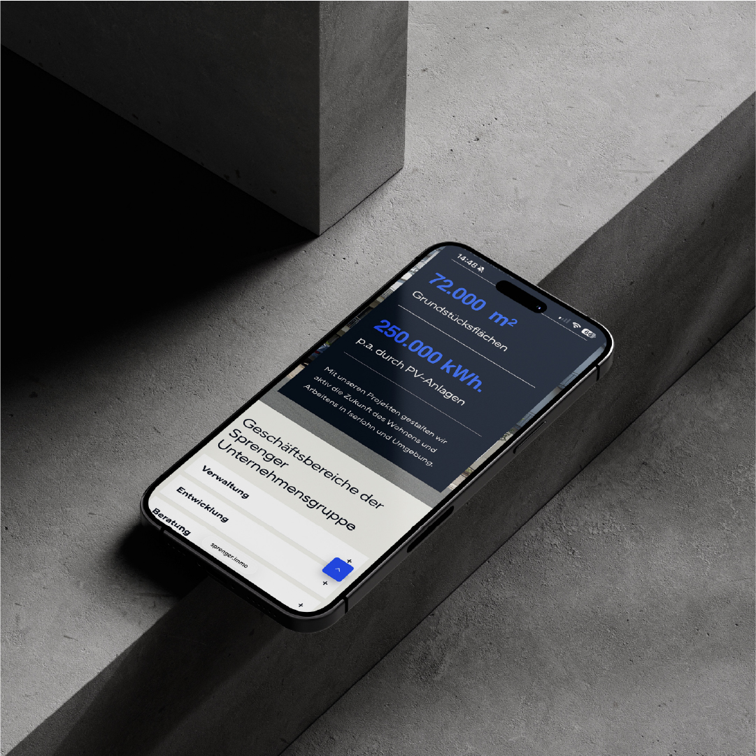 iPhone mit aufgerufener Website sprenger.immo